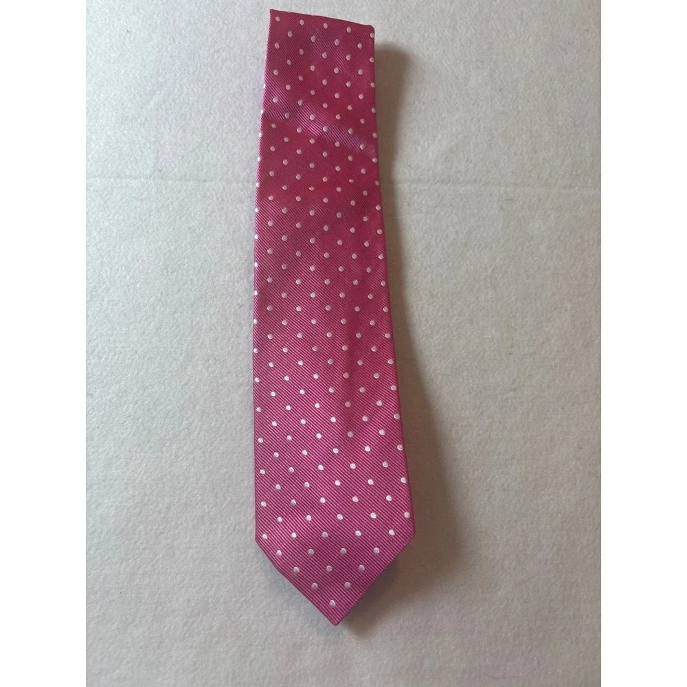 Faconnable Polka Dot Tie Mens OS Pink Silk Twill Formal Accessory